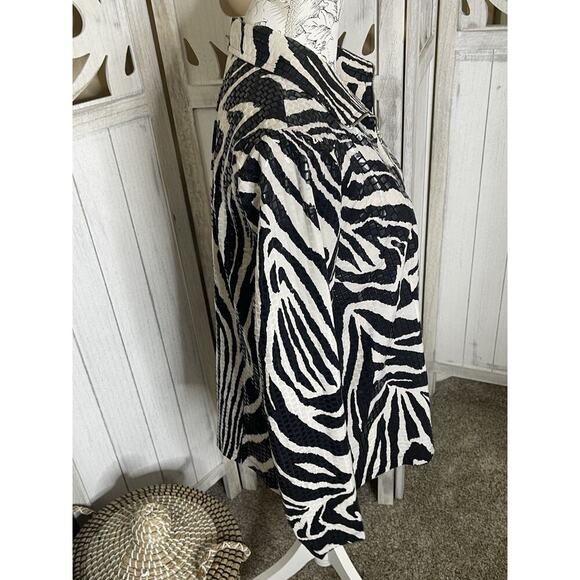 Misook Zebra Print Shiny Paillettes Full Zip Jacket Black White Size Large - Picture 2 of 7